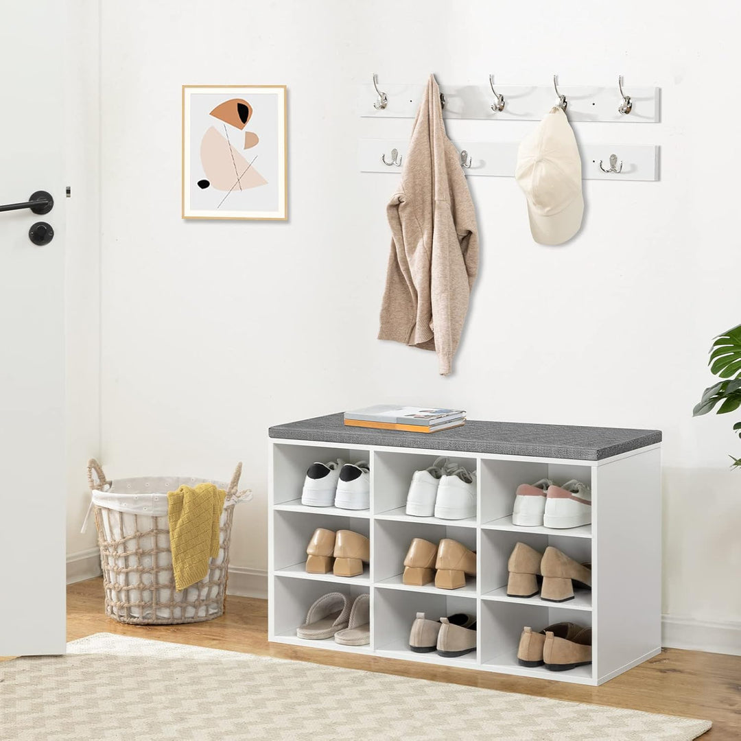 HOOBRO Garderobe Schuhregal Set, Schuhbank mit 9 F Cher, Schuhregal mit gepolsterter Sitzbank, Wandg