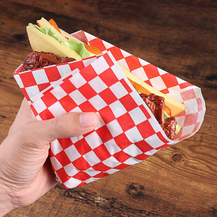 OUNONA 100?Sheets Checkered Deli Basket Liner Geschenkpapierbogen Lebensmittel. unempfindlich Fett B