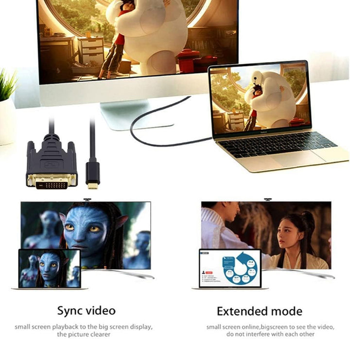 xiwai 1080P USB-C Typ C auf DVI USB 3.1 Display Monitor Kabel für Laptop 1,8 m USB-C to DVI, USB-C t