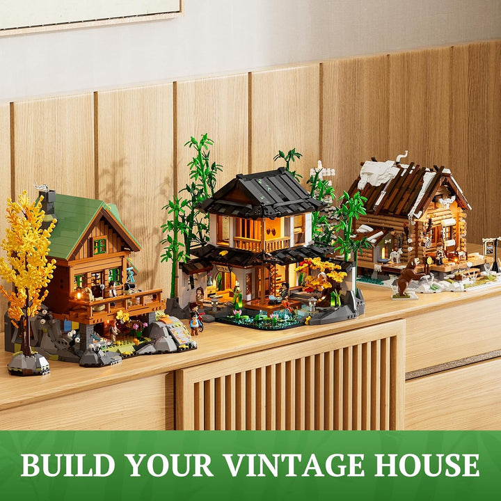 Lumibricks Bambushaus Beleuchtetes Baustein-Set – 2432 Teile Retro Chinesisches Gartenhaus & Baumhau