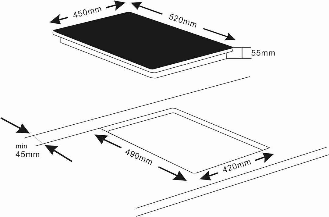 K&H® 3 Zonen 45cm SLIDER Control Induktionskochfeld Autark Eingebaut 45-IN-5000SL Induktion 3 Zonen