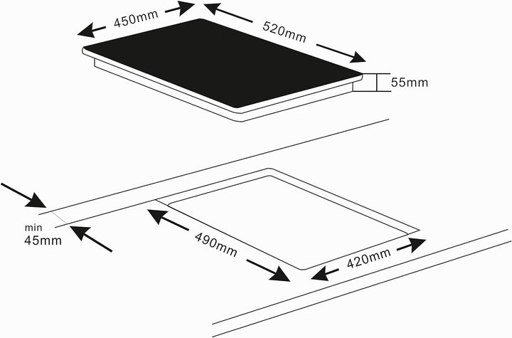 K&H® 3 Zonen 45cm SLIDER Control Induktionskochfeld Autark Eingebaut 45-IN-5000SL Induktion 3 Zonen