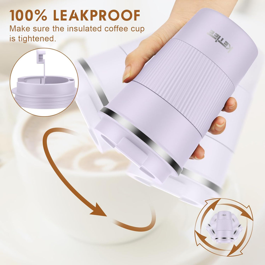 KETIEE Kaffeebecher to go,380ml Thermobecher Kaffee-to-go,Kaffeebecher Thermo,Doppelwandig Reisebech