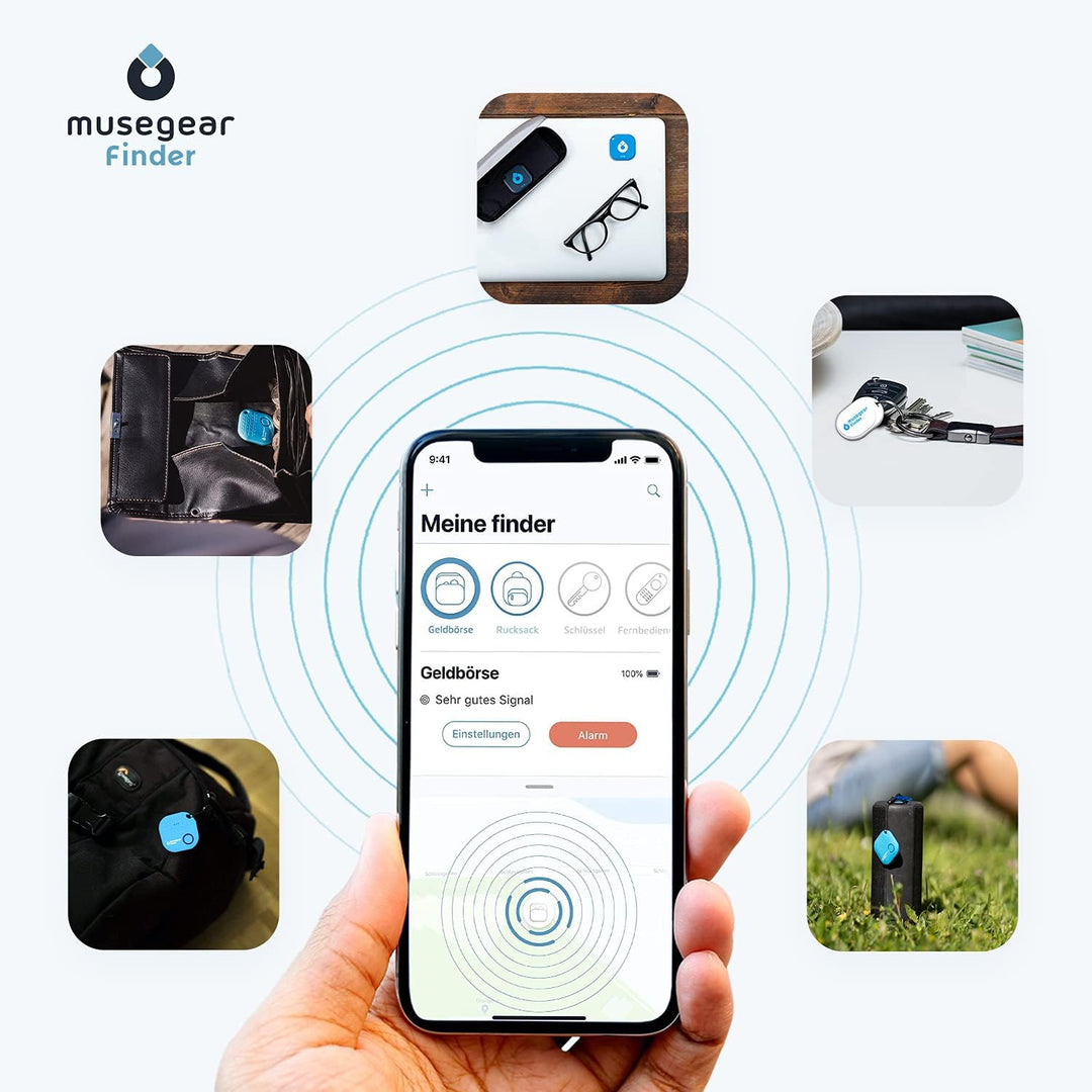 musegear Schlüsselfinder Mini mit Bluetooth App I Keyfinder laut für Handy in dunkelblau I Für iOS &