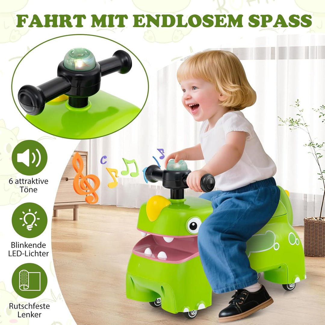 COSTWAY Rutschauto, Rutschfahrzeug mit Stauraum unter dem Sitz, Dinosaurier Schiebauto mit Lichter &