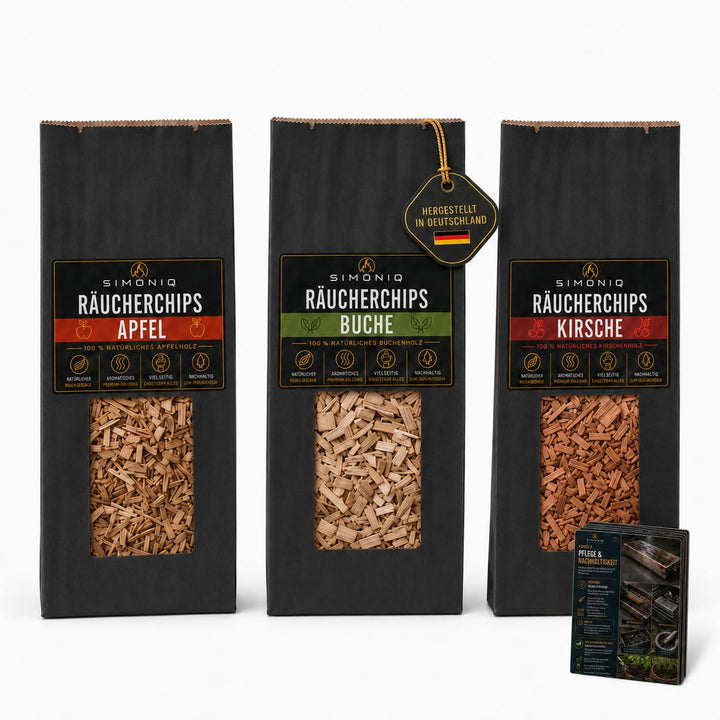 Premium BBQ Räucherchips Mix 3er Set für das perfekte Raucharoma – sehr rauchaktives Räucherholz/Hol