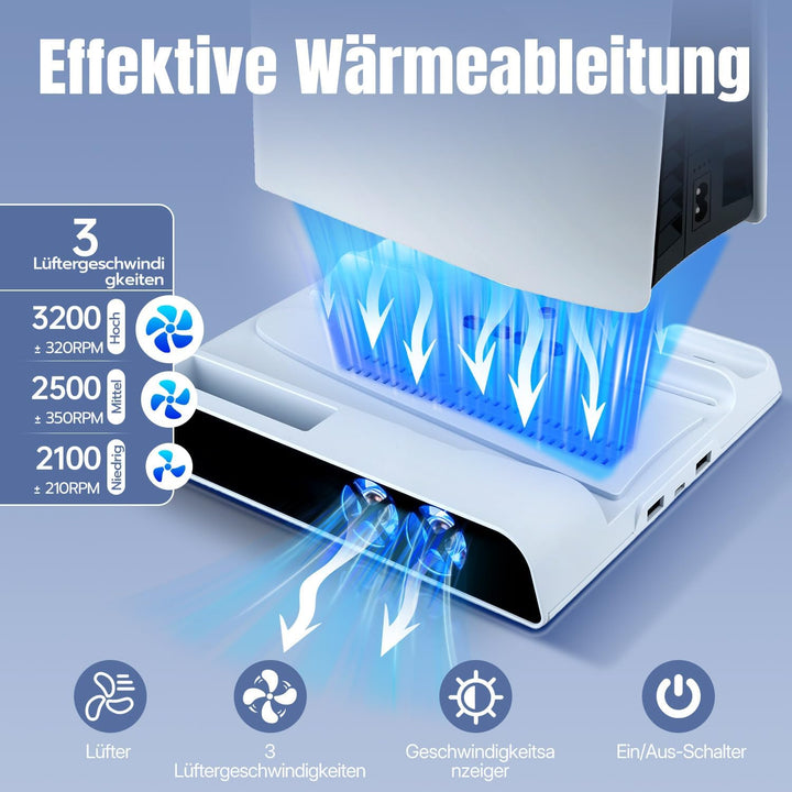 Wigearss PS5/PS5 Slim/PS5 Pro Kühler Standfuss mit Dual Controller Ladegerät, PS5 Controller Ladesta