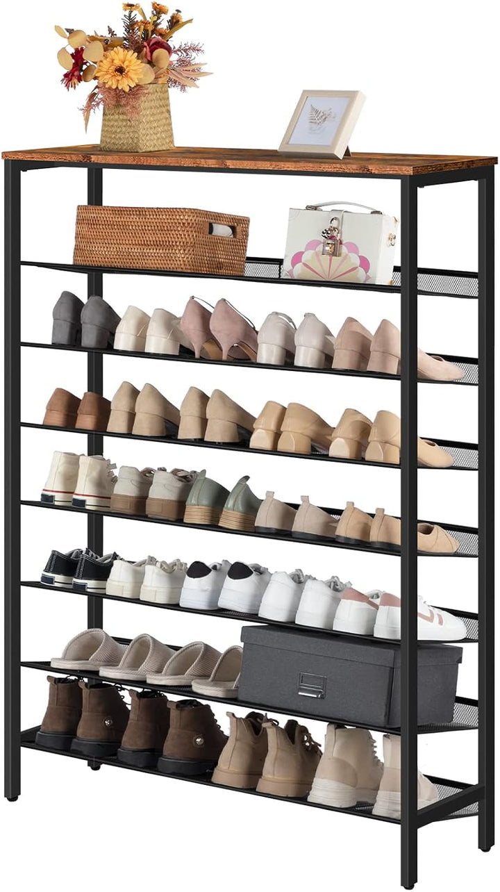HOOBRO 8-stöckiges Schuhregal, Schuhschrank hoch, Grosse schmal Schuhablage, Flache und kippbare, 10