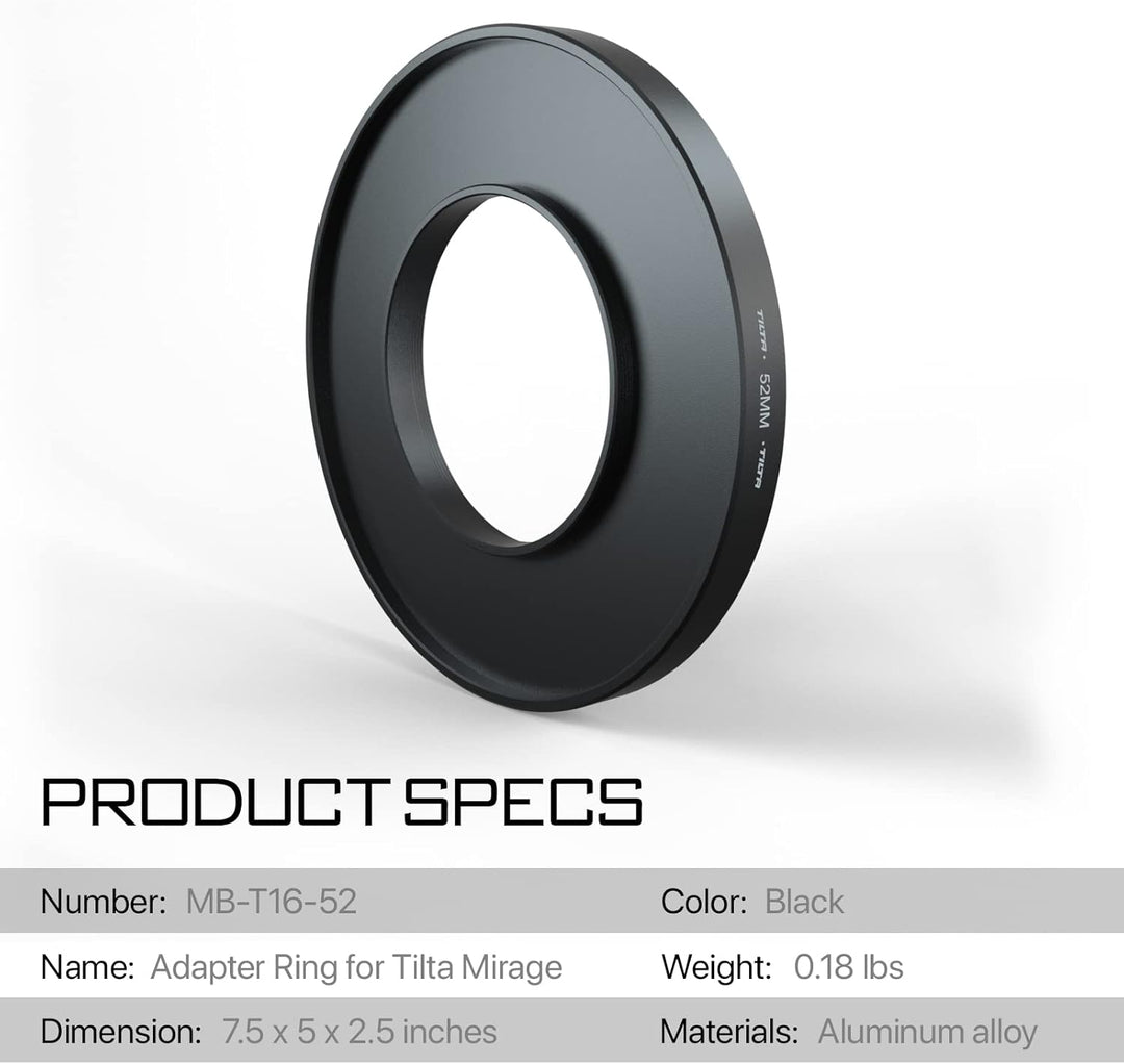 Tilta 52mm Objektivaufsätze Adapterring für MB-T16 Mirage Matte Box Kamera Objektivadapter MB-T16-52