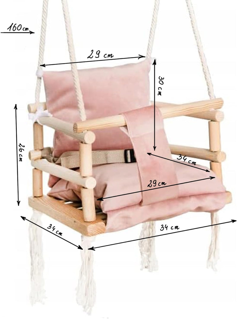 Babyschaukel Kinderschaukel Holz Stoff Babysitz Baby Schaukel zum Aufhängen 3 in 1 (Rosa), Rosa