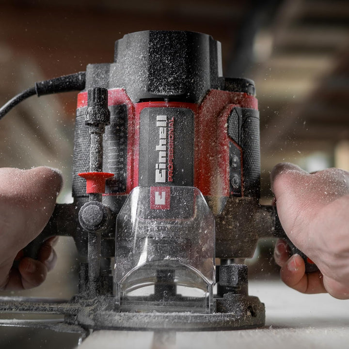 Einhell Professional Oberfräse TP-RO 1400 E (1400 W, Hubhöhe 55 mm, Spannzangen Ø 6 und 8 mm, LED-Li