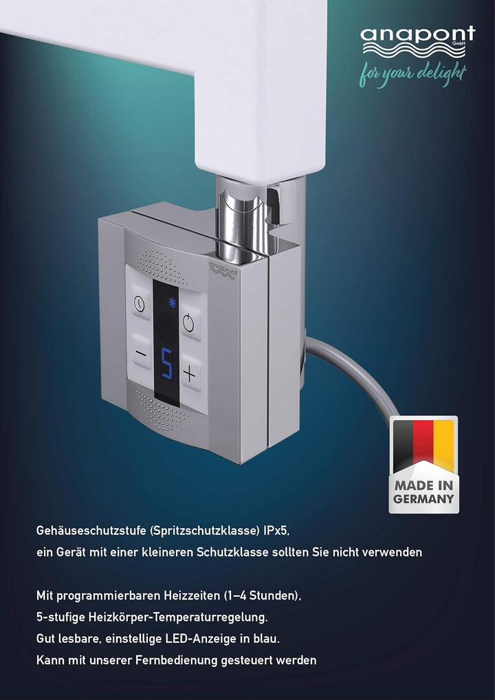 anapont elektrischer Badheizkörper - gerade - Chrom - Timer-Funktion - Handtuchheizkörper - Badheizu