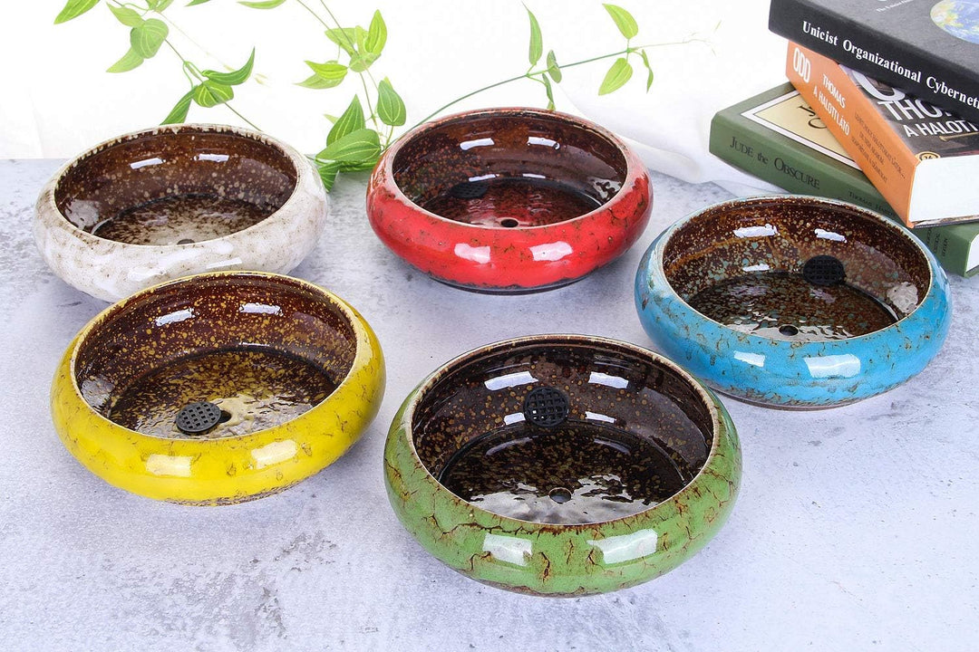 VanEnjoy 18,5 cm grosse, grosse, flache Sukkulenten-Keramik-Übertöpfe mit Ablaufloch, Bonsai-Töpfe f