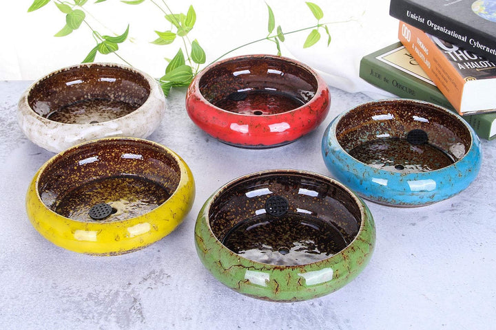 VanEnjoy 18,5 cm grosse, grosse, flache Sukkulenten-Keramik-Übertöpfe mit Ablaufloch, Bonsai-Töpfe f