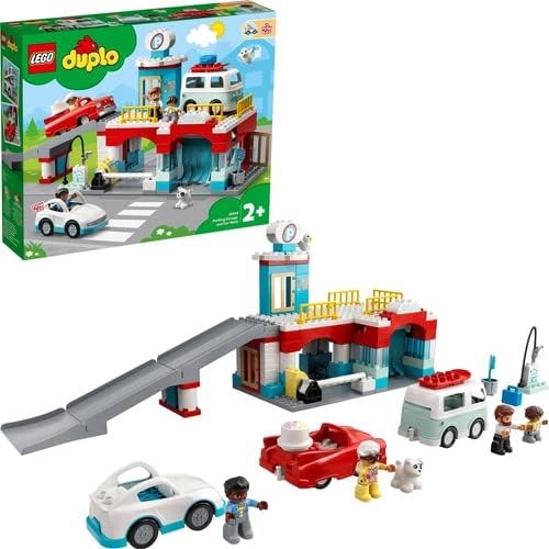 LEGO 10948 DUPLO Parkhaus mit Autowaschanlage, Spielzeugautos, Parkhaus Spielzeug für Kleinkinder, M