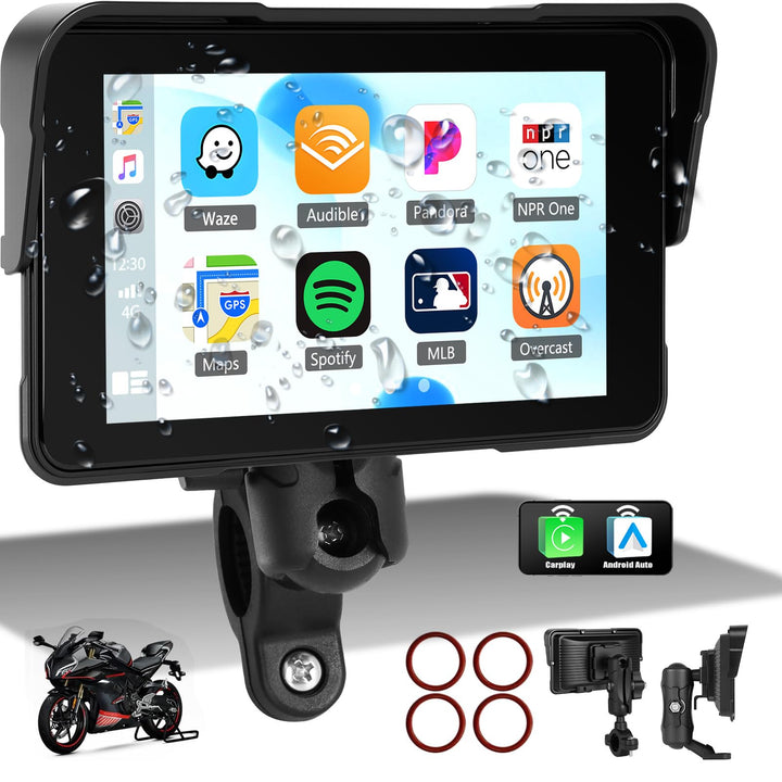 SIXTOP Motorrad-GPS-CarPlay-Bildschirm mit kabellosem CarPlay und Android Auto, tragbar, wasserdicht
