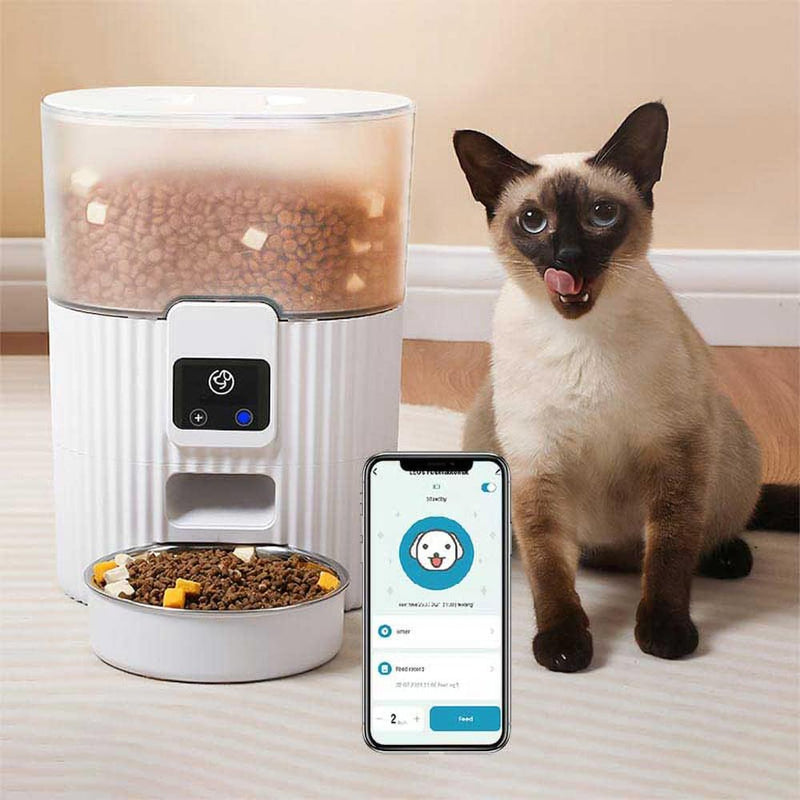 Smart Futterautomat für Katze, WiFi Katzenfutterautomat mit App-Steuerung, transparente Futterbehält