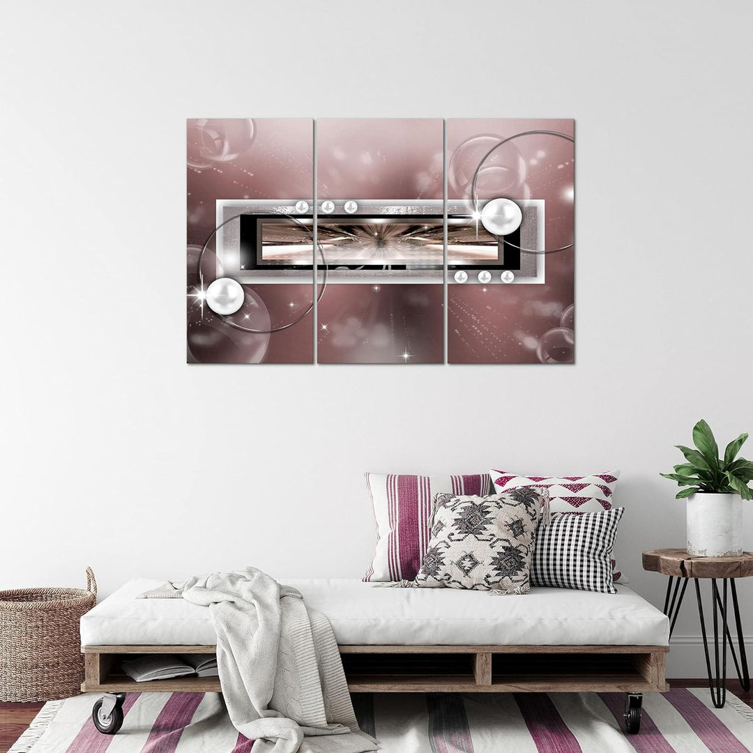 Runa Art Wandbilder Abstrakt Bild XXL Wohnzimmer Schlafzimmer Grau Rosa Perlen 120 x 80 cm 3 Teilig