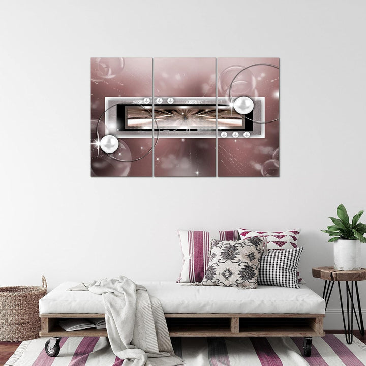 Runa Art Wandbilder Abstrakt Bild XXL Wohnzimmer Schlafzimmer Grau Rosa Perlen 120 x 80 cm 3 Teilig