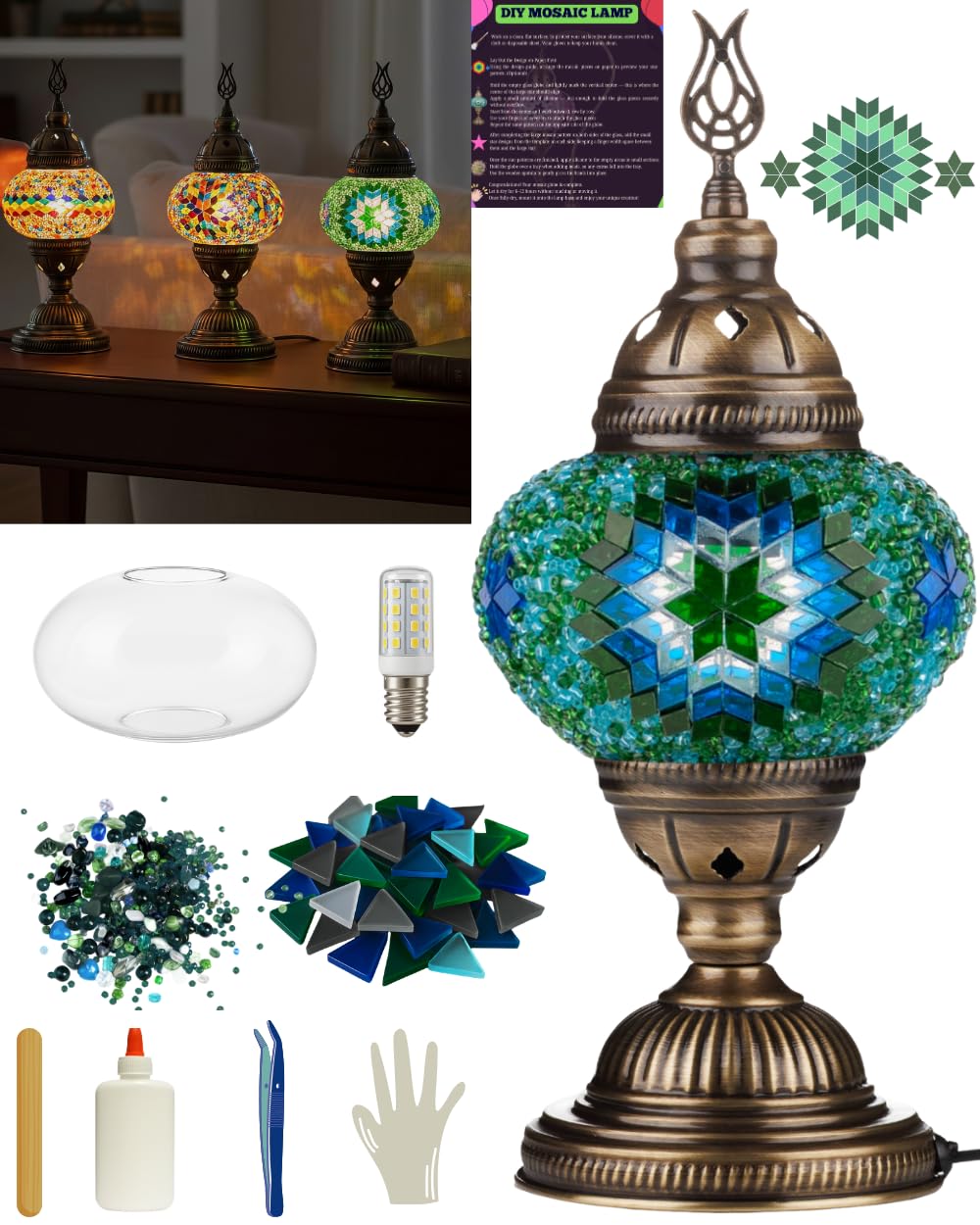 DEMMEX DIY Türkisches Mosaiklampen-Set, komplettes Kunst- und Handwerks-Geschenkset für Erwachsene u