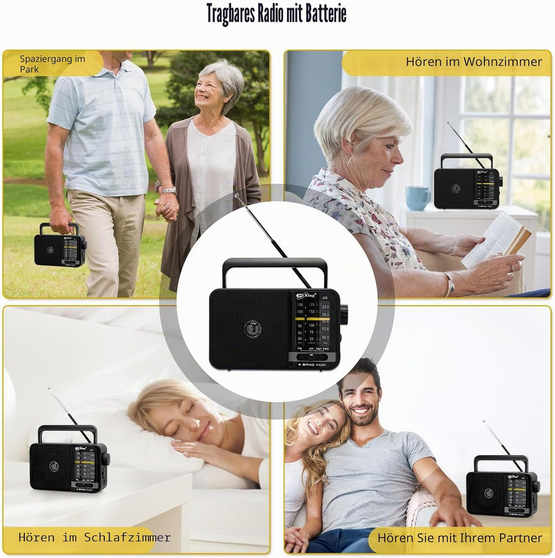 Tragbares FM AM Radio, Netz- und Akku-Radio für Zuhause oder Outdoor, kleine Tasche mit ausgezeichne