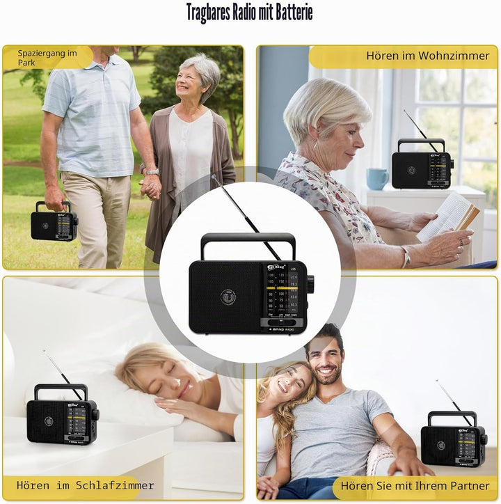 Tragbares FM AM Radio, Netz- und Akku-Radio für Zuhause oder Outdoor, kleine Tasche mit ausgezeichne