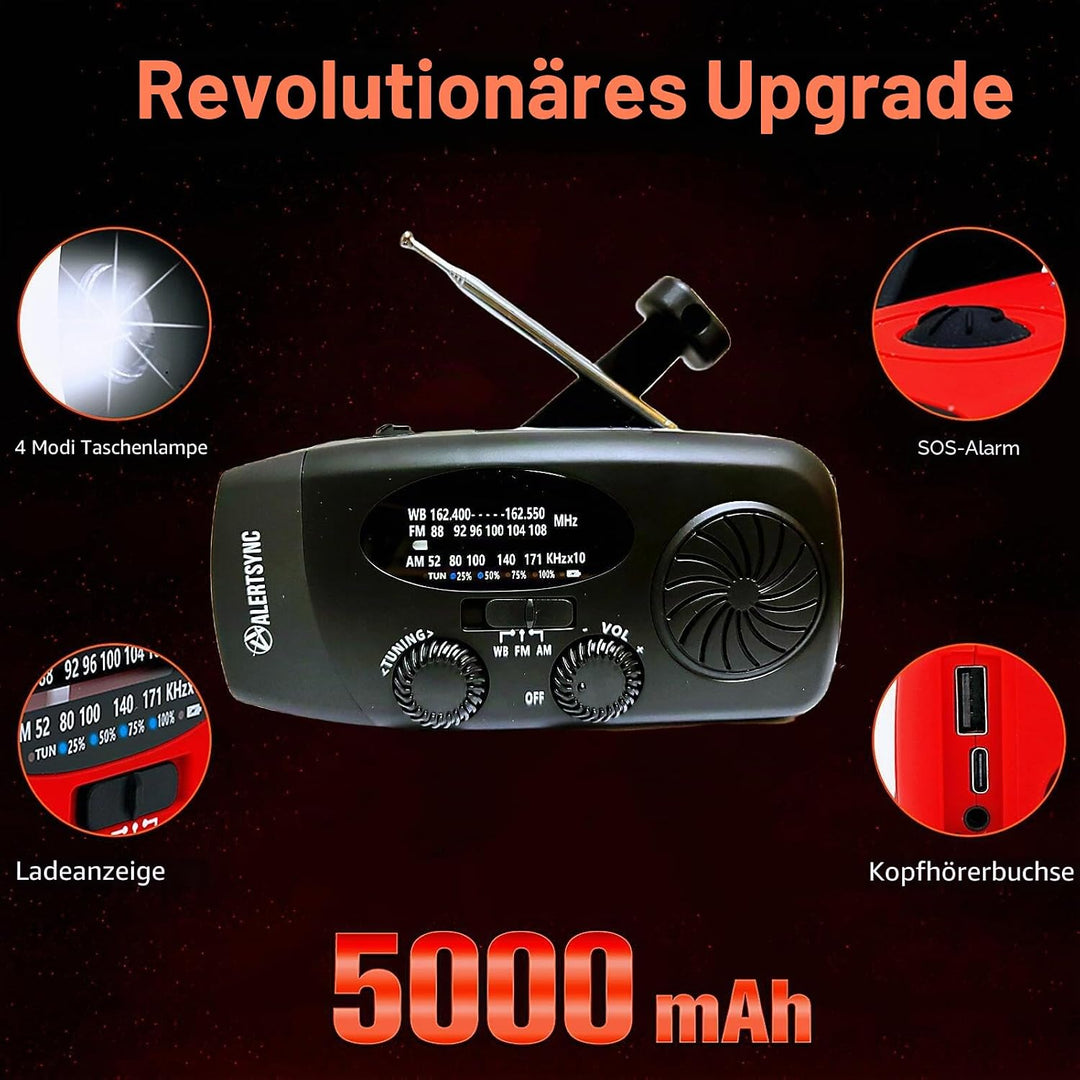 NOAA 5000 mAh Notfall-Wetterradio, FM, AM, Handkurbel-Radios, Solar-Radio mit SOS, Kopfhöreranschlus