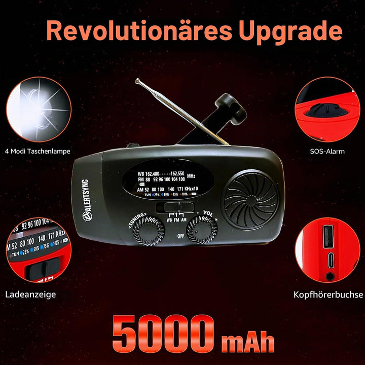 NOAA 5000 mAh Notfall-Wetterradio, FM, AM, Handkurbel-Radios, Solar-Radio mit SOS, Kopfhöreranschlus