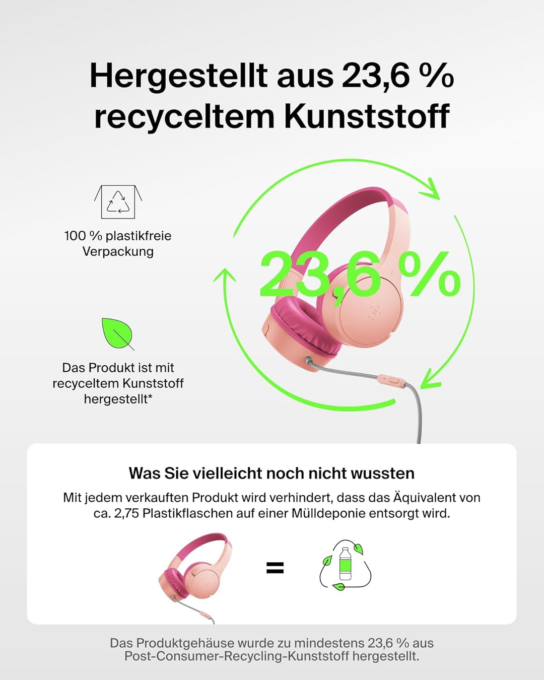 Belkin SoundForm Kopfhörer Kinder mit Kabel, USB-C auf 3,5-mm-Klinken Dongle, integriertes Mikrofon,