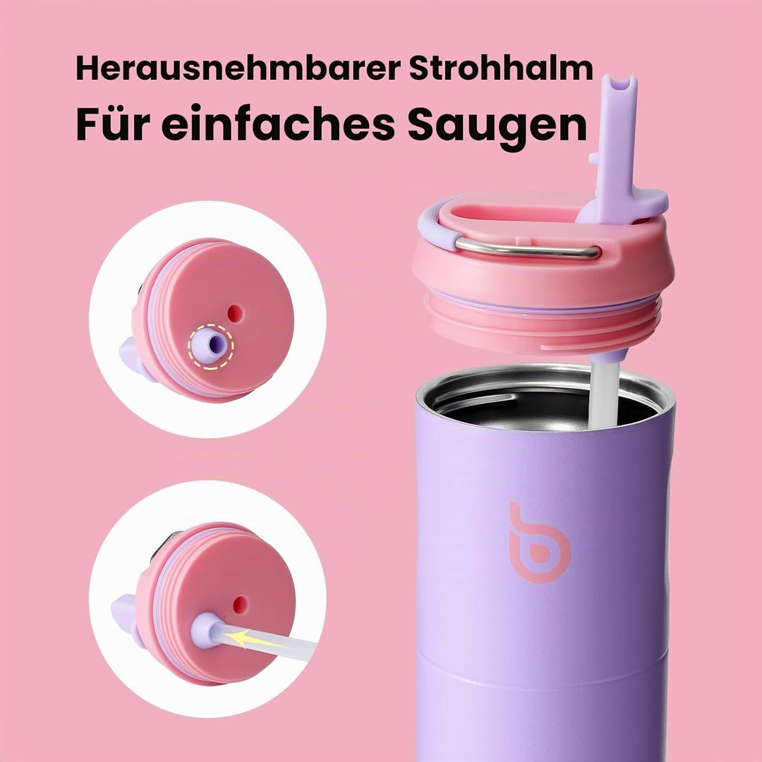 BOTTLE BOTTLE Isolierte Edelstahl Trinkflasche 750 ml mit Strohhalm, Deckel & Griff – Auslaufsicher,