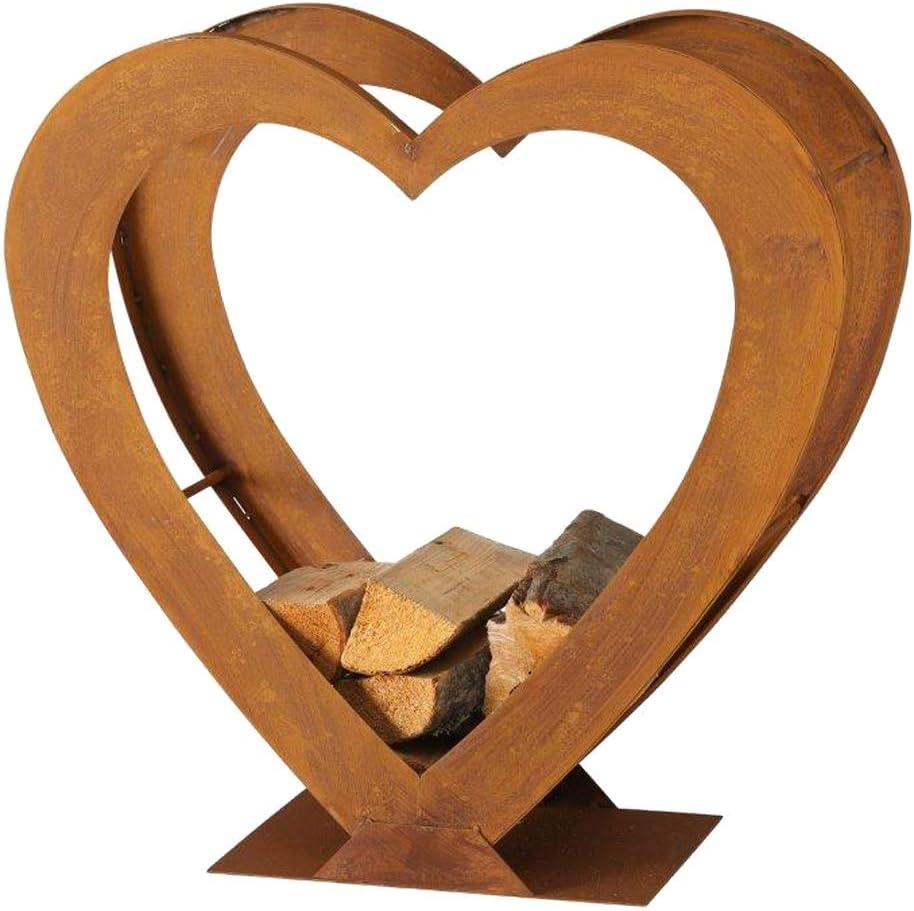 Boltze Regal Kamin Feuer Holz Aufbewahrung Ständer Herz Design Rost Innen Aussen Deko H 75 cm