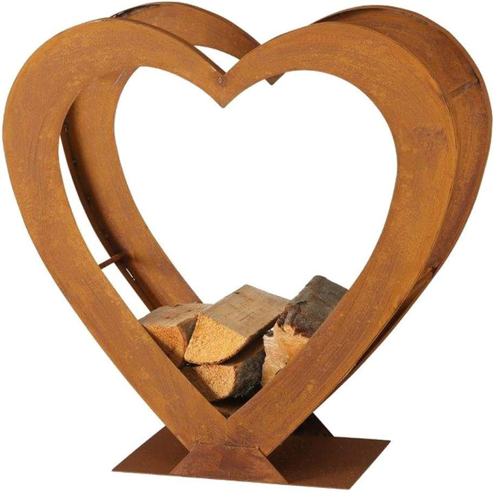 Boltze Regal Kamin Feuer Holz Aufbewahrung Ständer Herz Design Rost Innen Aussen Deko H 75 cm