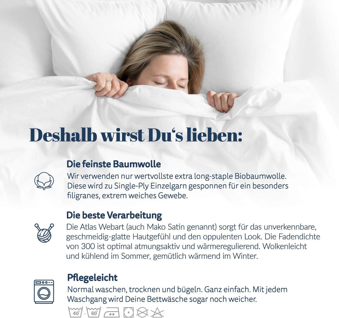 bo&button® Kissenbezug 40x80 cm, einzeln, Mako Satin Bio Baumwolle - echte Luxusqualität, Weiss, 40