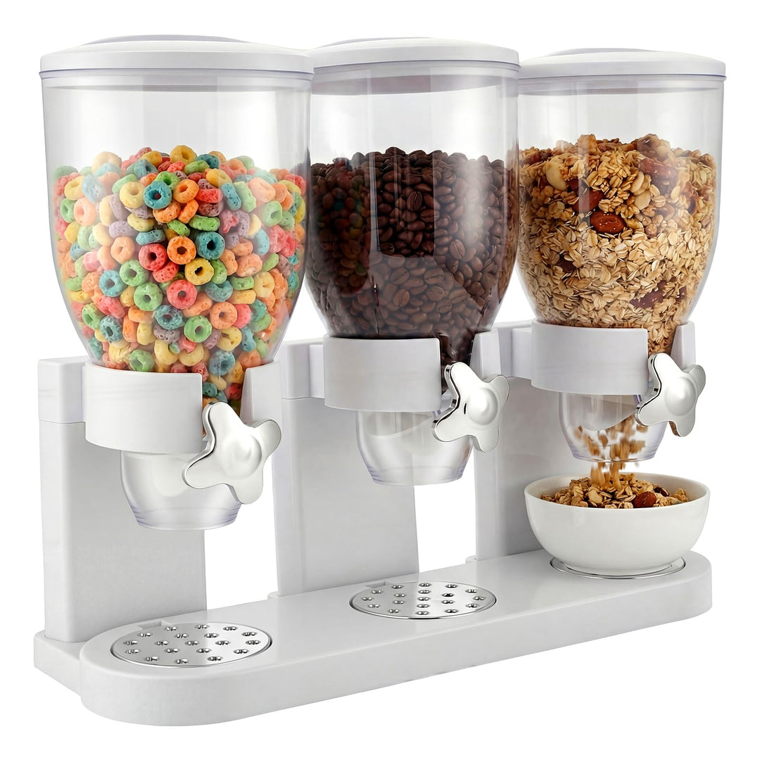 Müslispender & Snack-Dispenser mit 3 Kammern, 6L Gesamtvolumen - Rotierender Getreidebehälter für Co