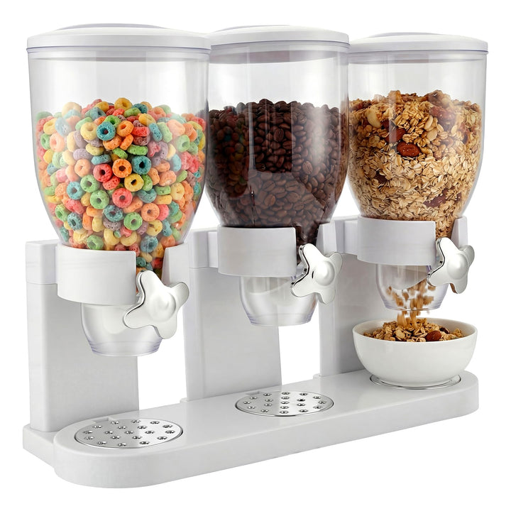 Müslispender & Snack-Dispenser mit 3 Kammern, 6L Gesamtvolumen - Rotierender Getreidebehälter für Co