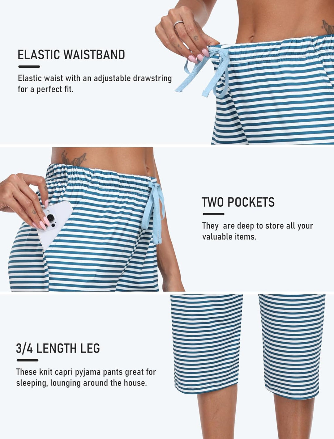MoFiz Damen Schlafanzughose 3/4 Lang Schlafhose Modal Nachtwäsche Weich Pyjamahose Freizeithose mit