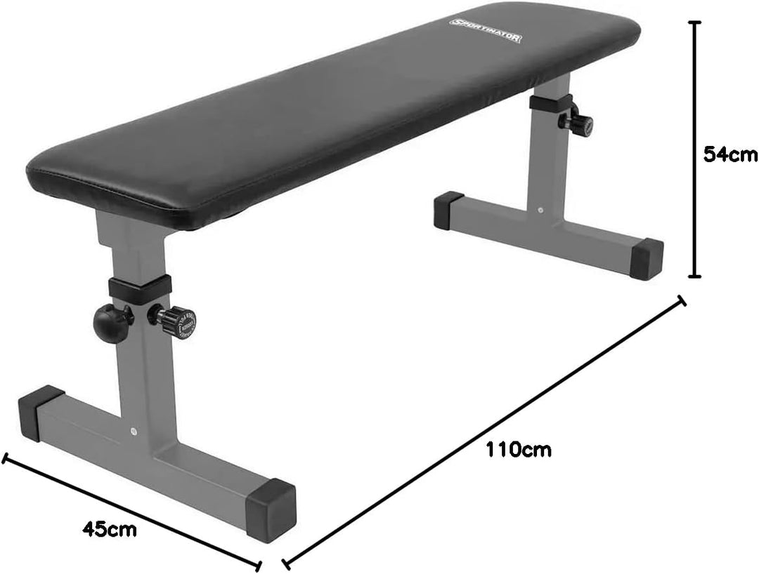 SPORTINATOR® höhenverstellbare Flachbank mit abwischbarem Kunstlederbezug und drei Halterungen. Für