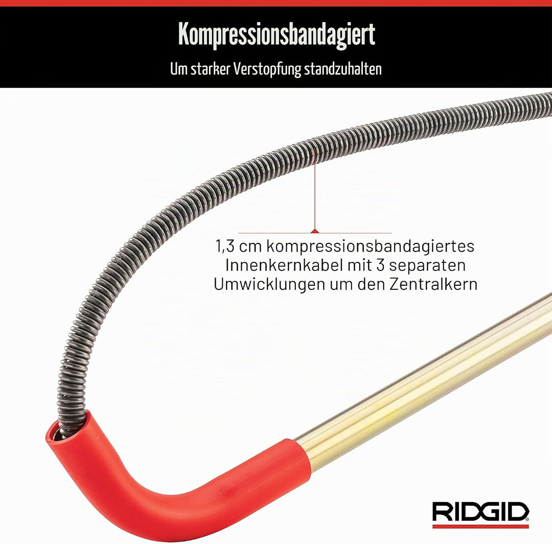 RIDGID 59787 Modell K-3 WC-Reinigungsspirale, 1 m lange WC-Sspirale mit Ovalbohrer zur Reinigung blo