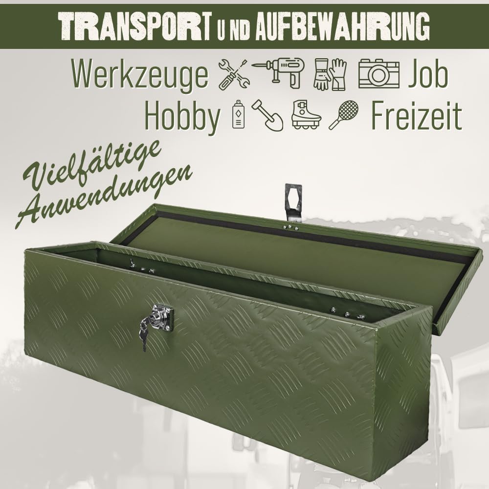 Trucky Deichselbox Grün Werkzeugkasten Truckbox Alu Box Anhänger Kiste mit Deckel Abschliessbar Alub