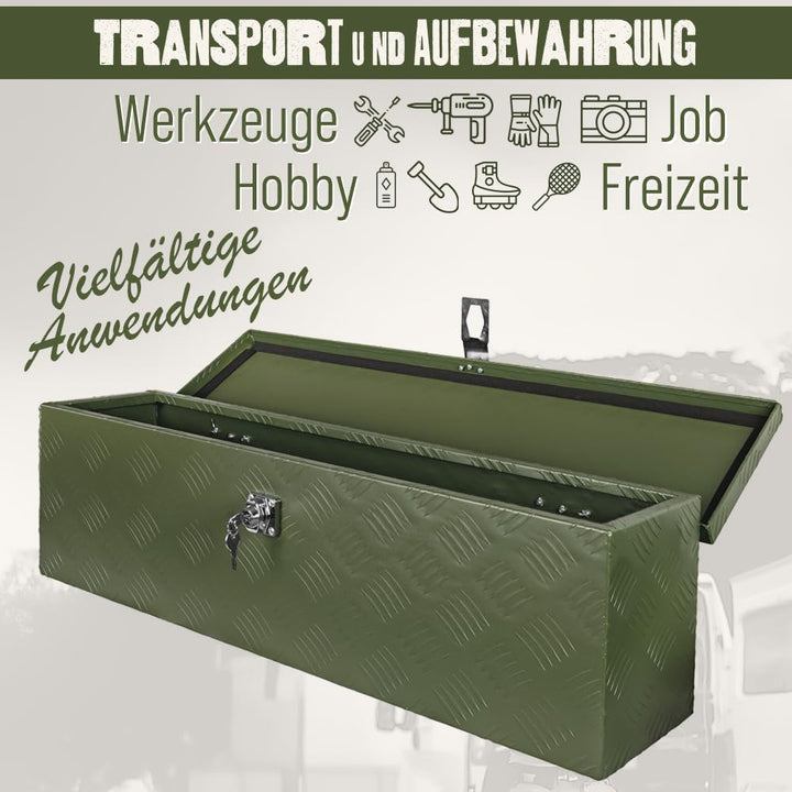 Trucky Deichselbox Grün Werkzeugkasten Truckbox Alu Box Anhänger Kiste mit Deckel Abschliessbar Alub