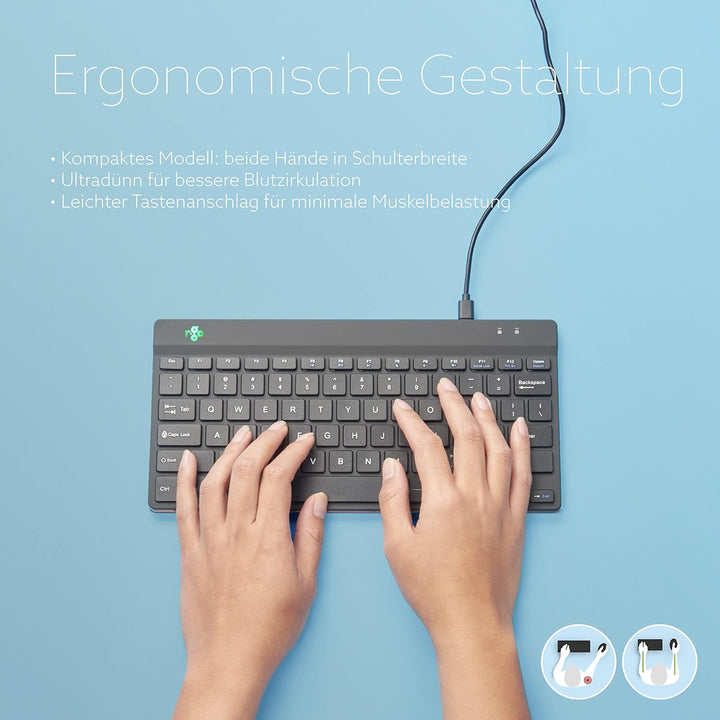 R-Go Compact Break Tastatur, AZERTY FR Layout, Mit Pausenanzeige, Ergonomische flaches Design, Kabel