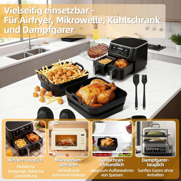 Airfryer Zubehör für Ninja Foodi Max Dual Zone AF400EU AF400EUCP 9,5L, Silikonform Heissluftfritteus