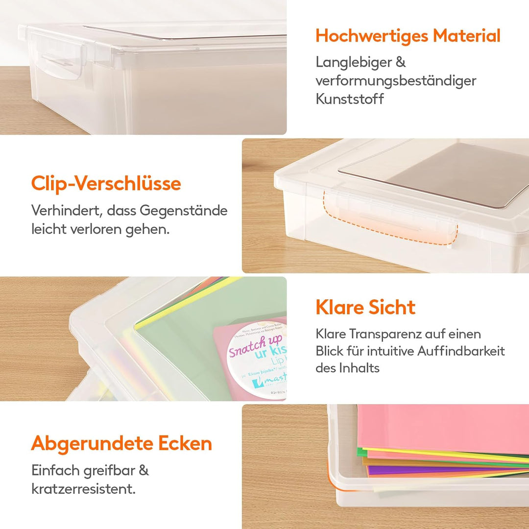 Lifewit 4 Pack Mehrzweck-Aufbewahrungsbox aus Kunststoff mit verriegelbaren Deckeln, A4 Papieraufbew