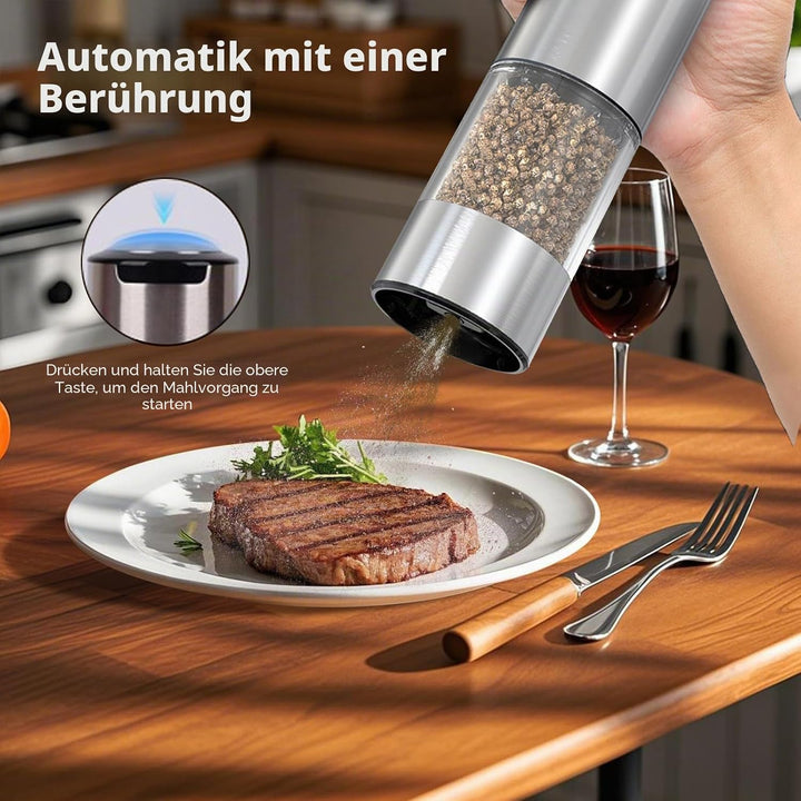 Wiederaufladbares Elektrisches Salz und Pfeffermühlen Set mit Sockel, Gewürzmühlen aus Edelstahl mit