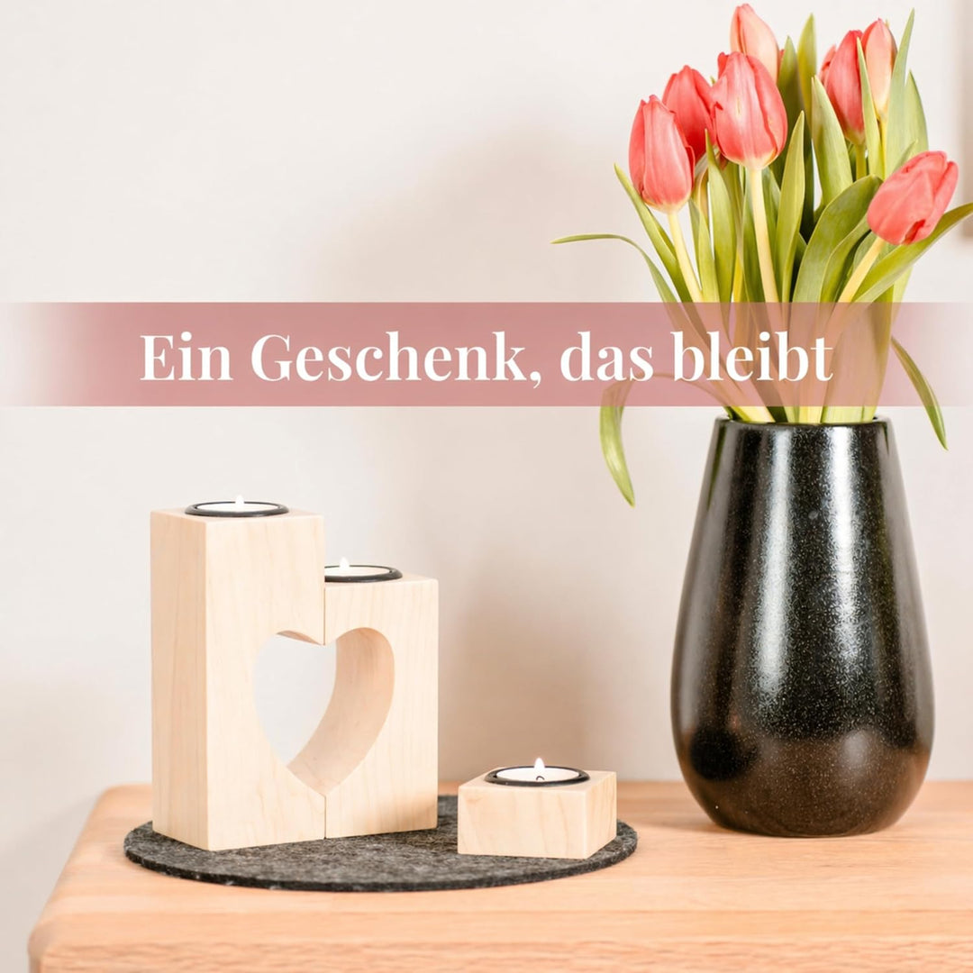 Plogis Herz Teelichthalter aus Holz -Set aus 3 Dekorativen Kerzenständern | Herz Deko & Romantische