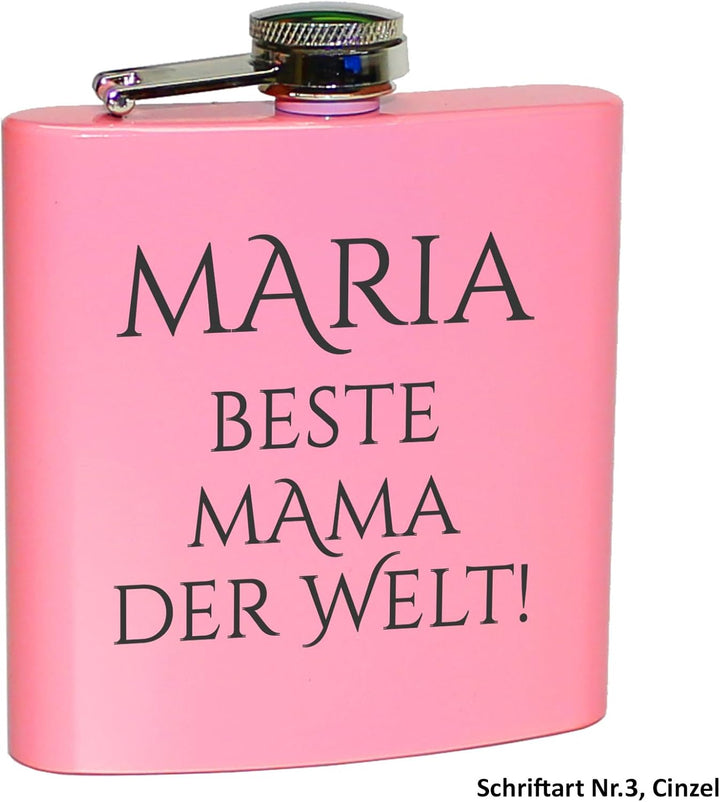 Flachmann mit Gravur. Edelstahl Flachmann personalisiert. Geschenke für Männer. Pink, Pink
