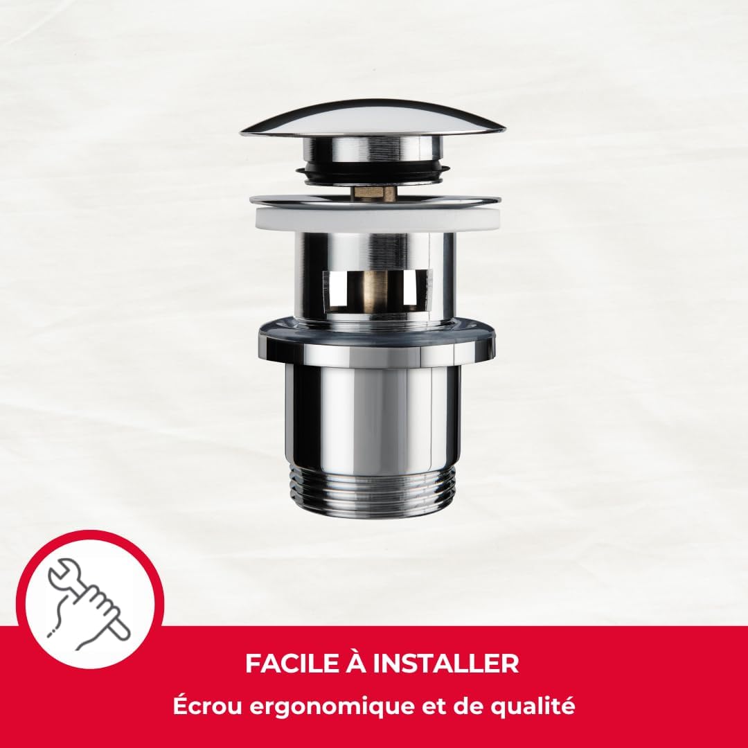 Wirquin 30723123 Ablaufgarnitur für Waschbecken, Messing, Quick-Clac-System – Überlauf, kurzes Ablau