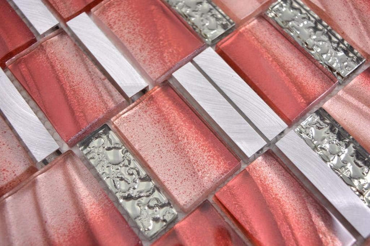 Aluminium Mosaik Glasmosaik ALU rot Wand Küche Dusche Bad Fliesenspiegel|88-0009_f|10 Mosaikmatten