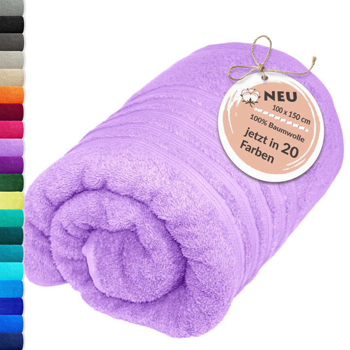 Lashuma Schulter Badehandtuch 100x150 cm Lila - Flieder, London grosses Frottee Handtuch aus 100% Ba
