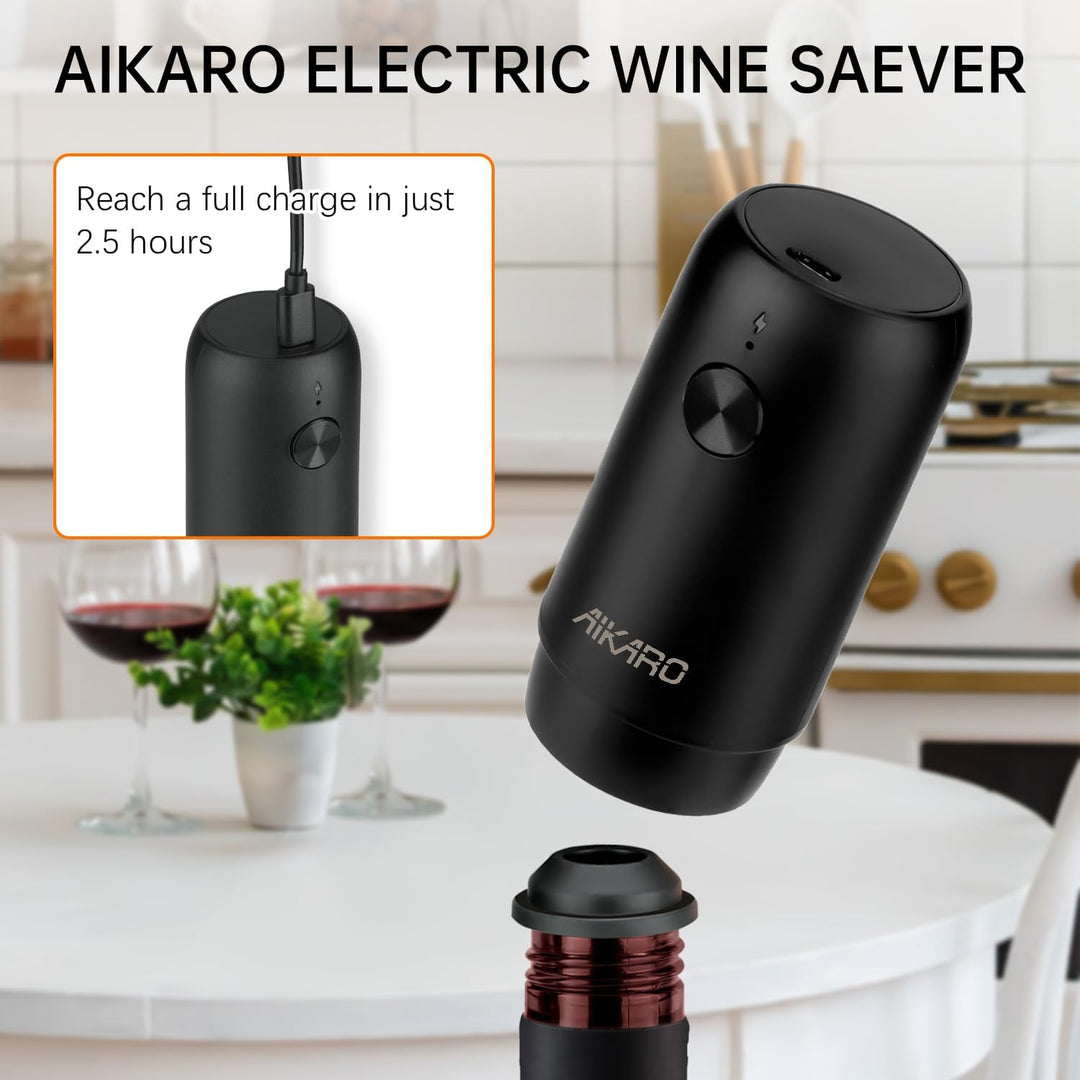 AIKARO Elektrische Weinsparer-Vakuumpumpe mit 2 Flaschenverschluss, automatischer Weinkonservierer,